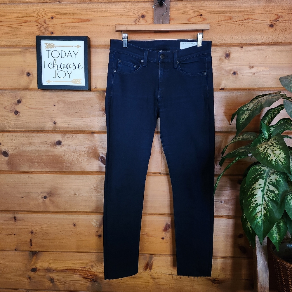 Rag & Bone High Rise Ankle Crop Skinny Jeans Indigo Stretch Raw Hem 28(30)X‎ 26"